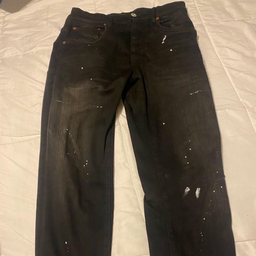 Purple jeans black with white paint splatter